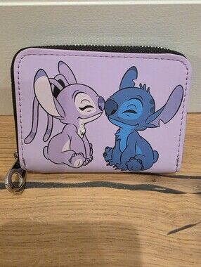 Cute Stitch & Angel Zip Wallet in Lavender and Blue